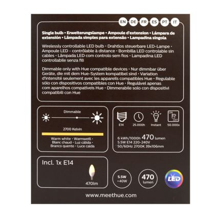 LED Hämardatav pirn Philips Hue WHITE E14/5,5W/230V 2700K