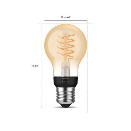 LED Hämardatav pirn Philips Hue WHITE FILAMENT A60 E27/7W/230V 2100K