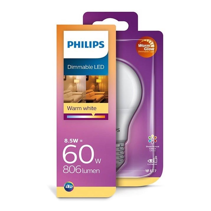 LED Hämardatav pirn Philips Warm Glow  A60 E27/8,5W/230V 2200-2700K CRI 90