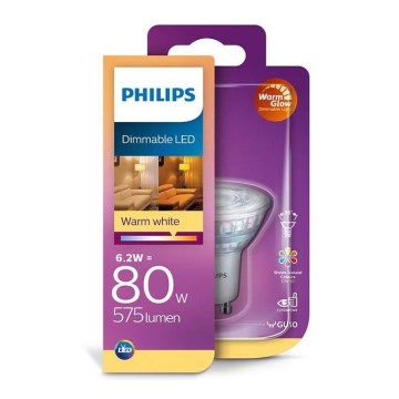LED Hämardatav pirn Philips Warm Glow  GU10/6,2W/230V 2200-2700K CRI 90