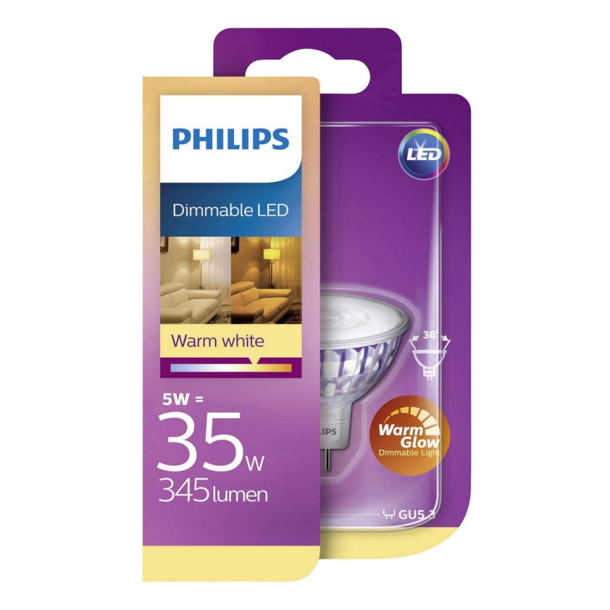 LED Hämardatav pirn Philips Warm Glow GU5,3/5W/12V 2200-2700K