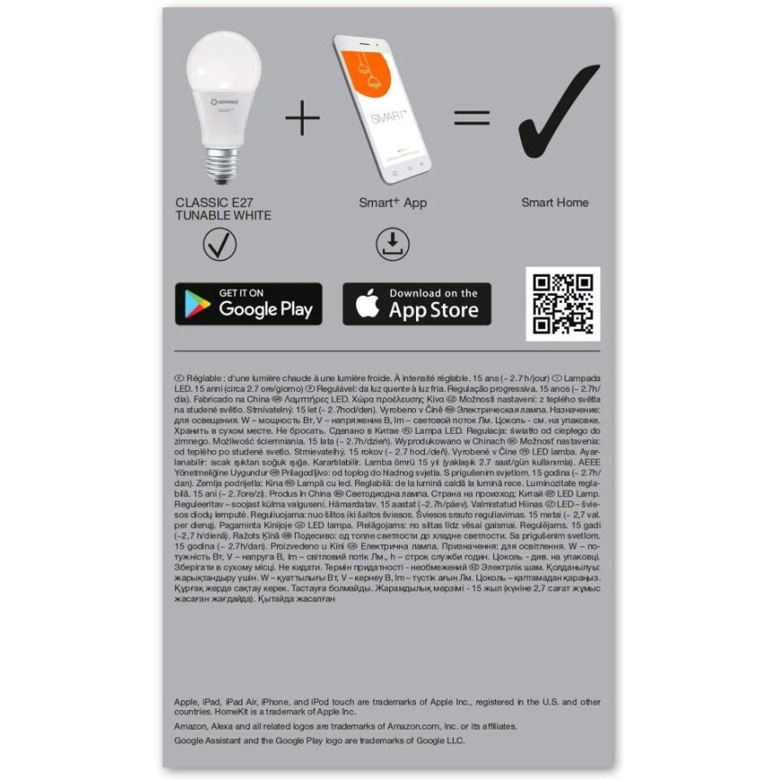 LED Hämardatav pirn SMART+ E27/9.5W/230V 2,700K-6,500K - Ledvance
