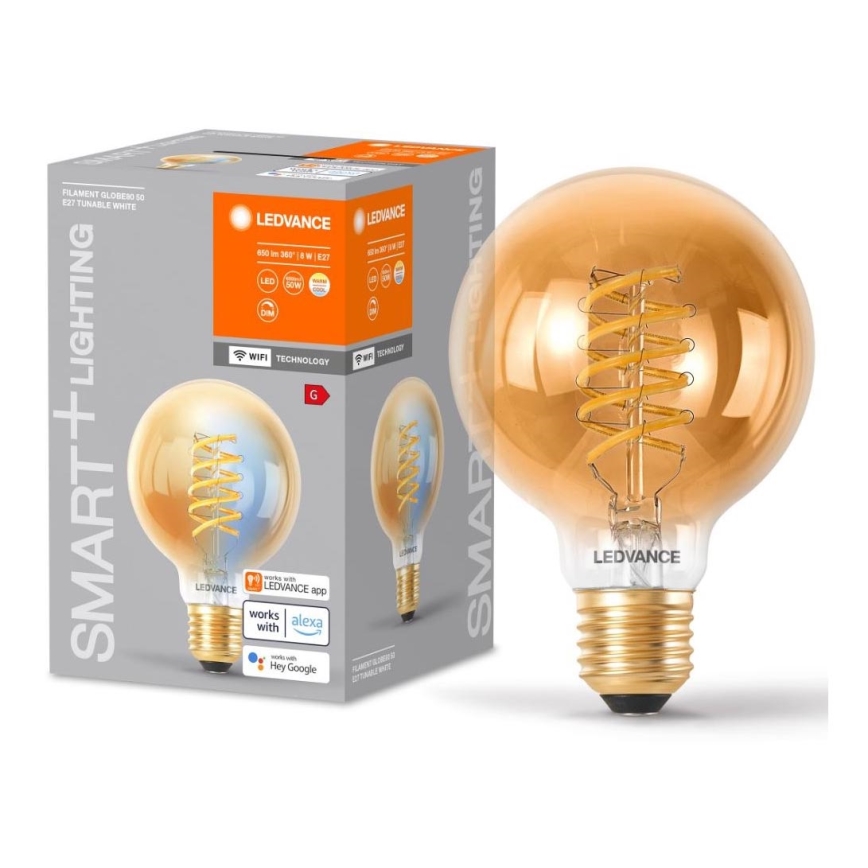 LED Hämardatav pirn SMART+ FILAMENT GLOBE G80 E27/8W/230V 2200-5000K Wi-Fi - Ledvance