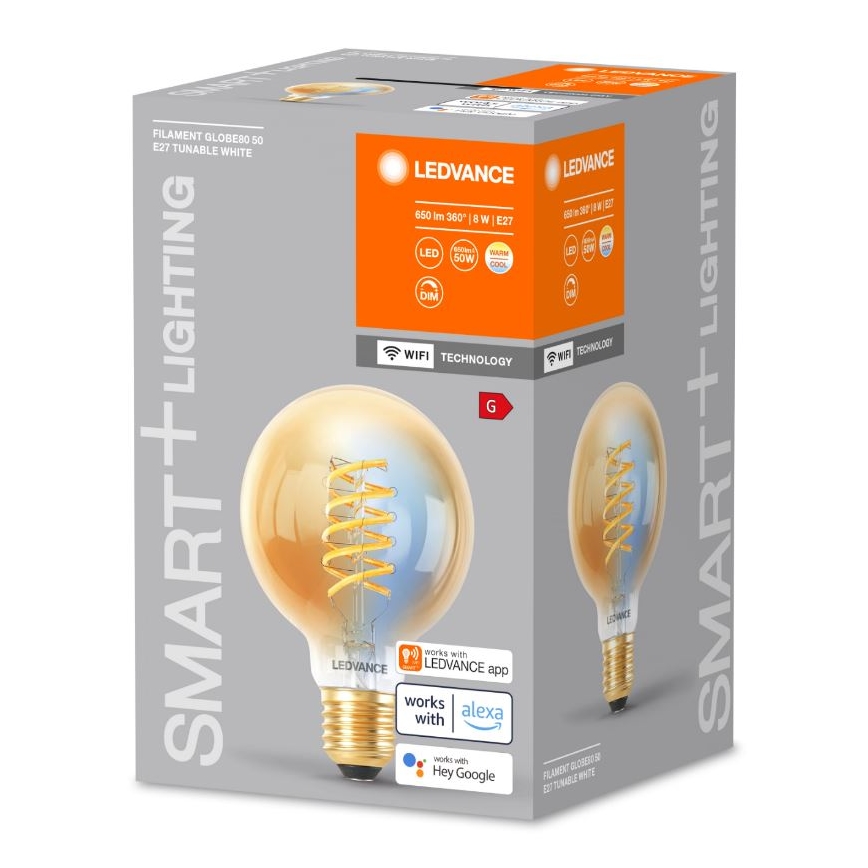 LED Hämardatav pirn SMART+ FILAMENT GLOBE G80 E27/8W/230V 2200-5000K Wi-Fi - Ledvance