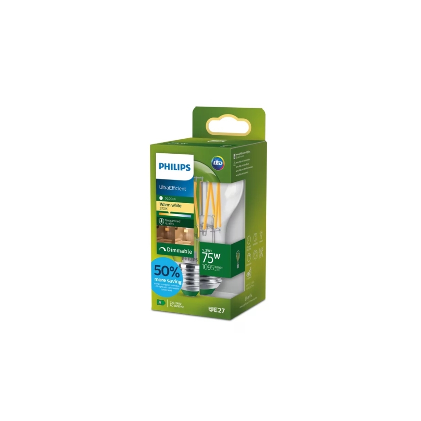 LED hämardatav pirn ULTRAEFFICIENT VINTAGE Philips A60 E27/5,2W/230V 2700K