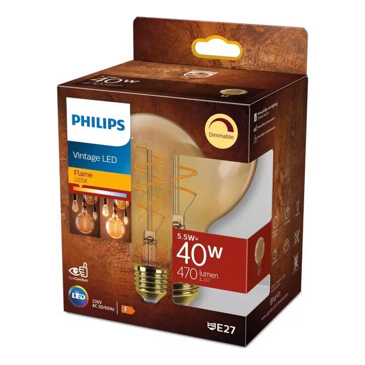 LED Hämardatav pirn VINTAGE Philips G95 E27/5,5W/230V 2200K