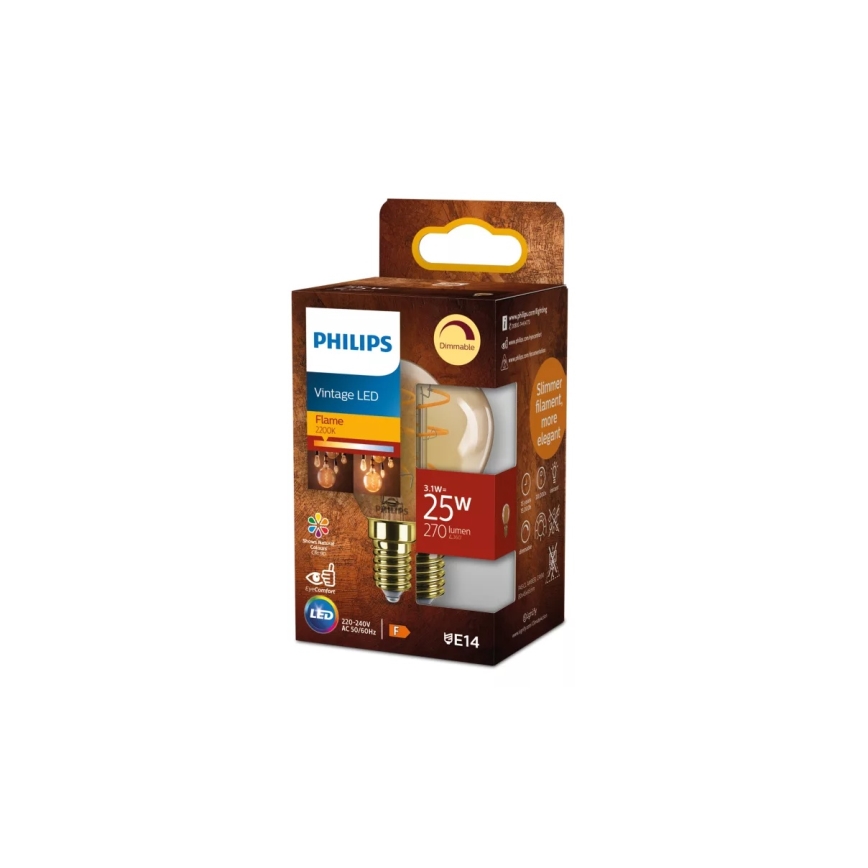 LED hämardatav pirn VINTAGE Philips P45 E14/3,1W/230V 2200K