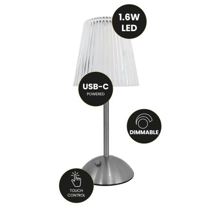 LED Hämardatav puutetundlik laetav laualamp ELBA LED/1,6W/800 mAh matt kroom/läbipaistev