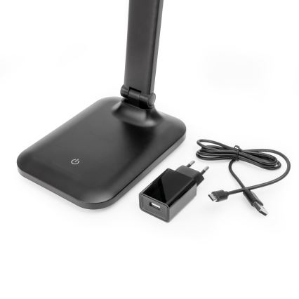 LED Hämardatav puutetundlik laualamp juhtmevaba laadimisega ja USB pesa REMUS LED/5W/230V must