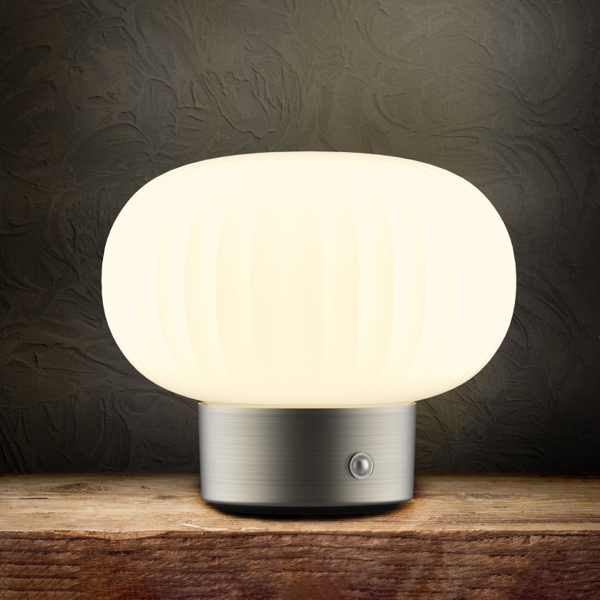 LED Hämardatav puutetundlik laualamp LATTE LED/1,8W/5V USB 2000 mAh matt kroom/valge