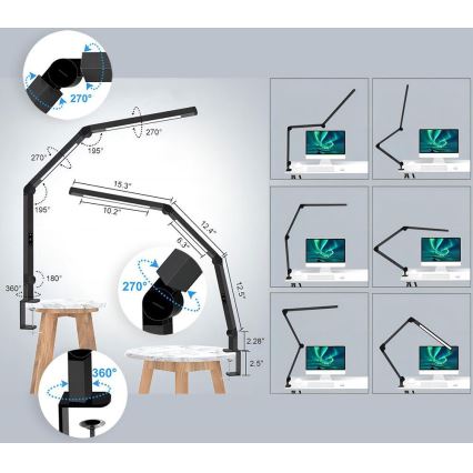LED Hämardatav puutetundlik paindlik laualamp POINTIQ LED/12W/230V 3000/4000/5000/6500K CRI 92 must