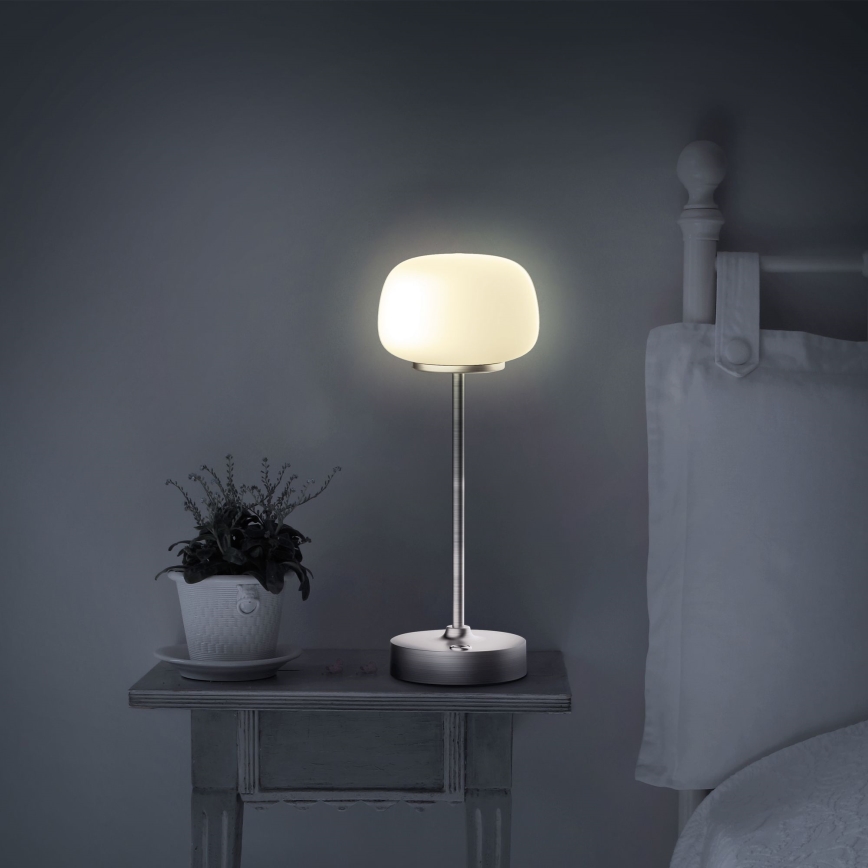 LED Hämardatav puutetundlik laualamp RIMINI LED/2W/5V USB 2000 mAh matt kroom/valge