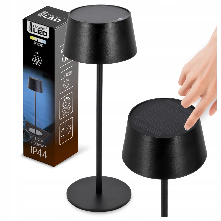 LED hämardatav puutetundlik päikesepaneeliga lamp LED/3W/5V USB 1800 mAh IP44 must