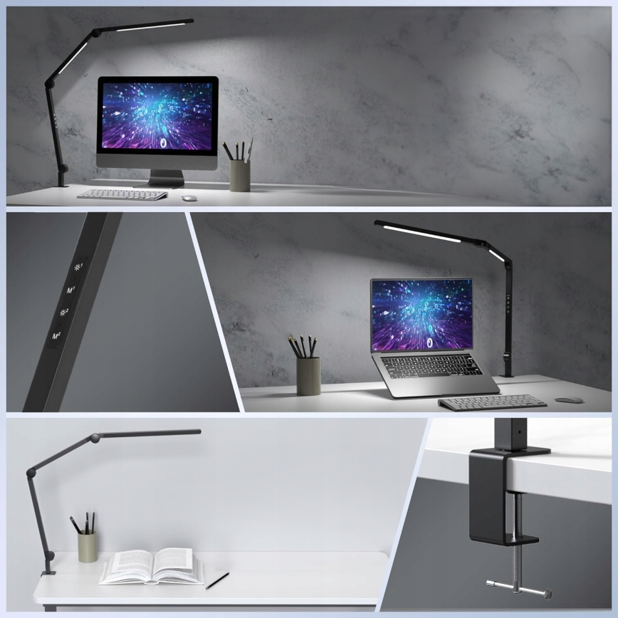 LED hämardatav puutetundlik painduv lauavalgusti klambriga LED/12W/230V 3000/4000/6000K must