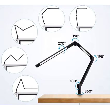 LED hämardatav puutetundlik painduv lauavalgusti klambriga LED/12W/230V 3000/4000/6000K must