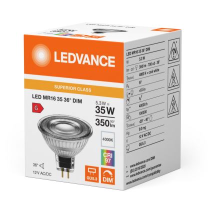 Hämardatav LED-reflektorlamp MR16 GU5,3/5,3W/12V 4000K 36° CRI 97 - Ledvance