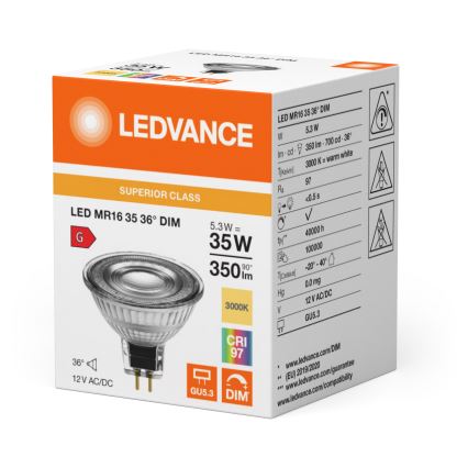 Hämardatav LED-reflektorpirn MR16 GU5,3/5,3W/12V 3000K 36° CRI 97 - Ledvance