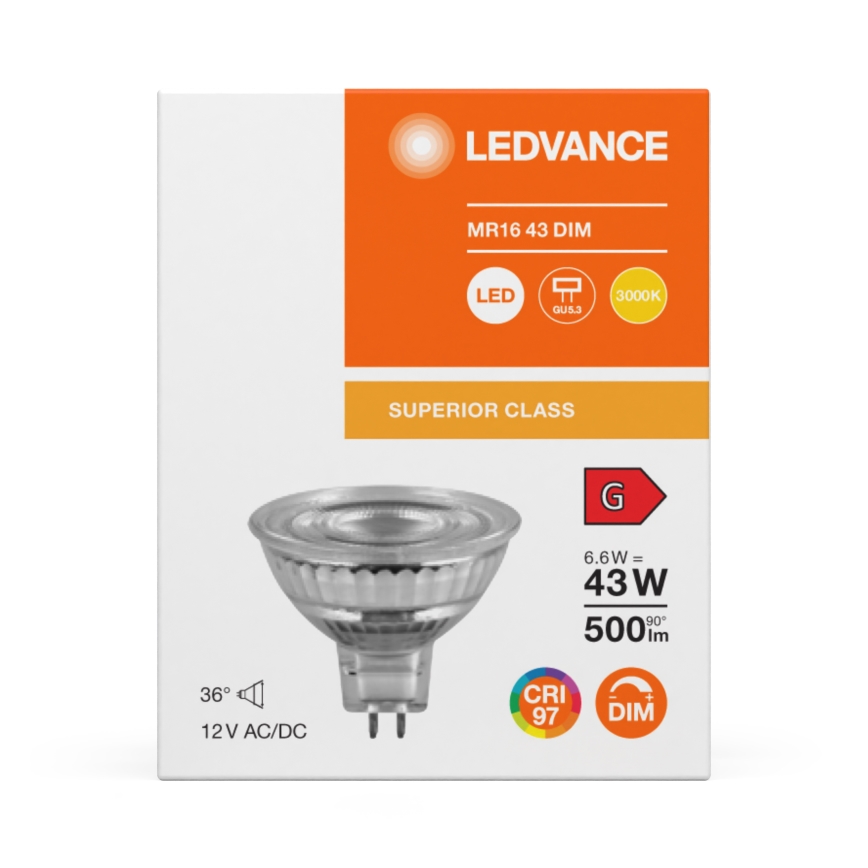 LED Hämardatav reflektoripirn MR16 GU5,3/6,6W/12V 3000K 36° CRI 97 - Ledvance