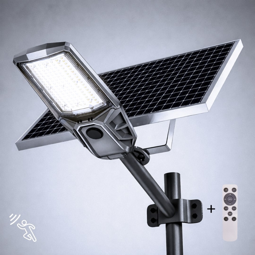 Hämardatav LED-tänavavalgusti anduriga ja päikesepaneeliga KOBRA LED/400W/3,2V 24000 mAh IP65 antratsiit + kaugjuhtimispult