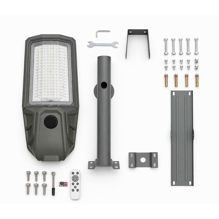 Hämardatav LED-tänavavalgusti anduriga ja päikesepaneeliga KOBRA LED/400W/3,2V 24000 mAh IP65 antratsiit + kaugjuhtimispult