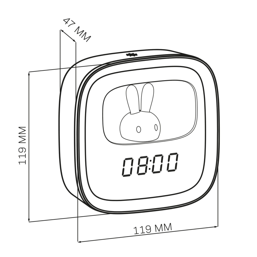 LED Hämardatav väike öölamp koos äratuskellaga BUNNY LED/1,2W/5V 3000K