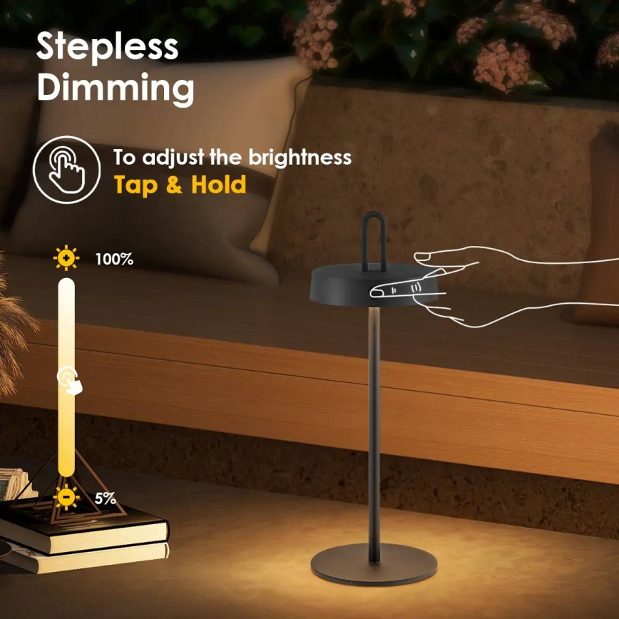 LED Hämardatav välistingimustes kasutatav laetav puutekontrolliga laualamp SHINE LED/1,5W/3,7V 3000 mAh IP44 must