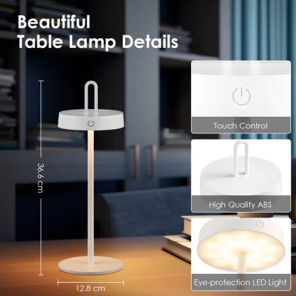 LED hämardatav välistingimustes kasutatav laetav puutetundlik laualamp SHINE LED/1,5W/3,7V 3000 mAh IP44 valge
