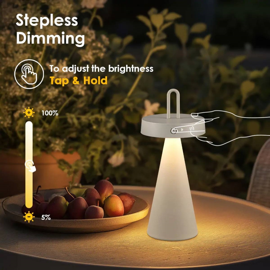 LED-hämardatav, väliseks kasutamiseks mõeldud, laetav, puutejuhtimisega laualamp HALO LED/1,5W/3,7V 3000 mAh IP44 hall