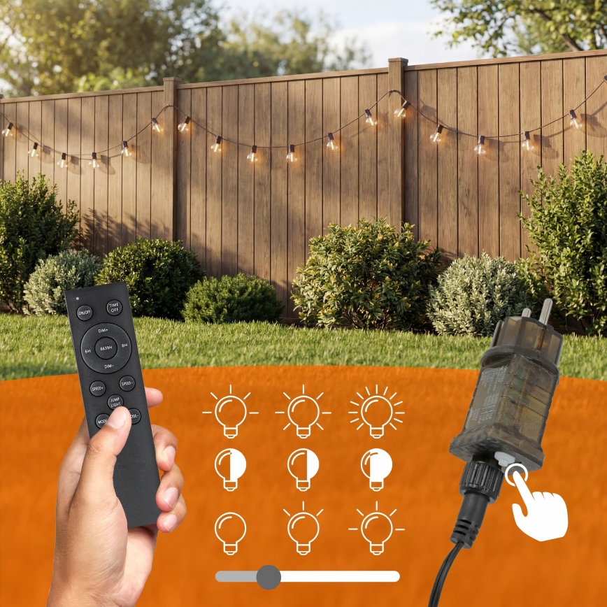 LED hämardatav väljas kasutatav dekoratiivne valguskett 36xE12/1W/24/230V 22,35 m IP65 must + kaugjuhtimispult