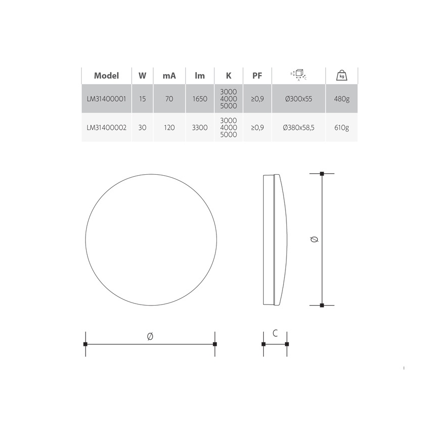LED hämardatav vannitoa laevalgusti LED/15W/230V 3000/4000/5000K läbimõõt 30 cm IP54