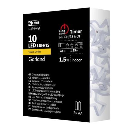LED Jõulituled CHAIN 10xLED/2xAA 1,85m soe valge