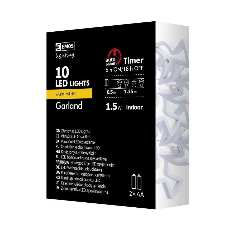 LED Jõulituled CHAIN 10xLED/2xAA 1,85m soe valge