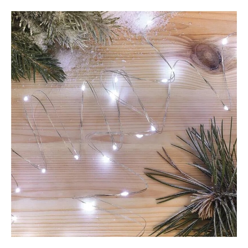 LED jõulukett 20xLED/2xAA 2,4m külmvalge