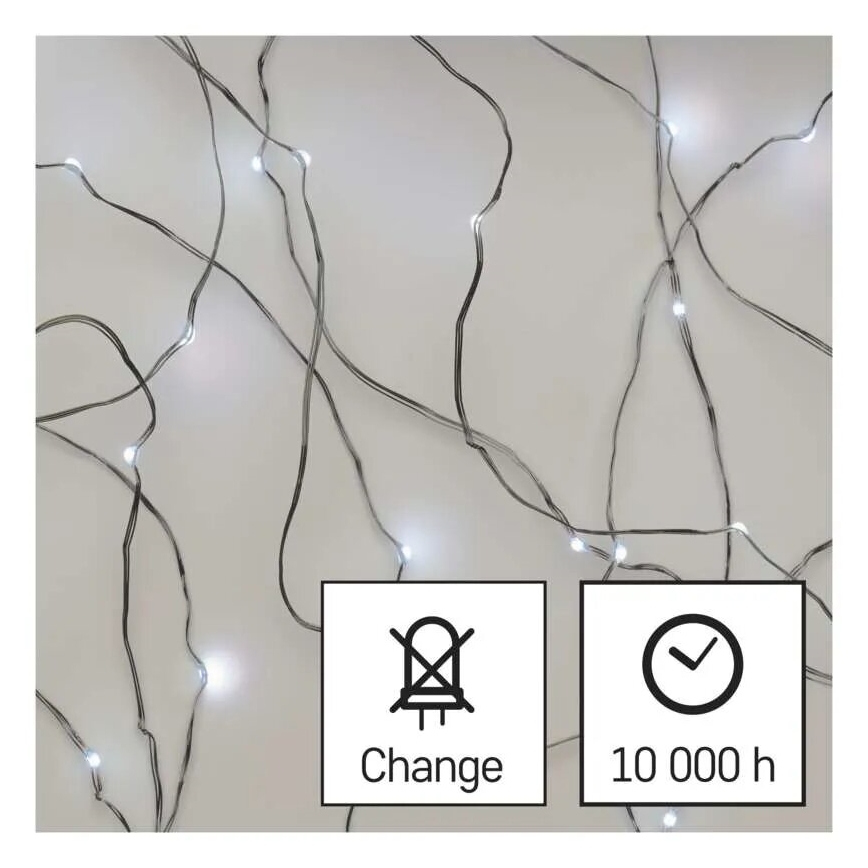 LED jõulukett 20xLED/2xAA 2,4m külmvalge
