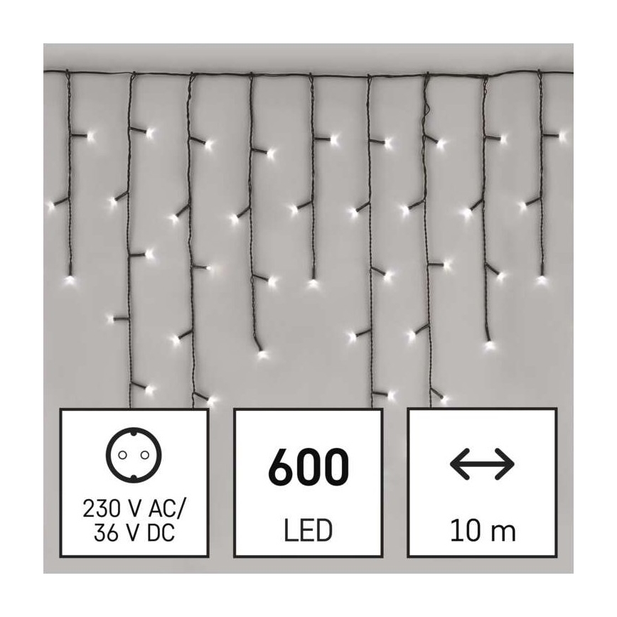 LED jõulukett välitingimusteks 600xLED/8 režiimi 15m IP44 külmvalge