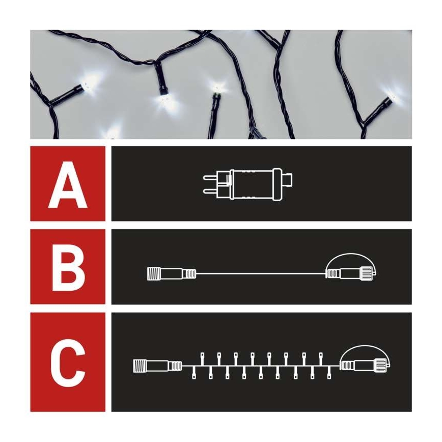 LED jõulukett välitingimustesse 100xLED/15m IP44 külmvalge