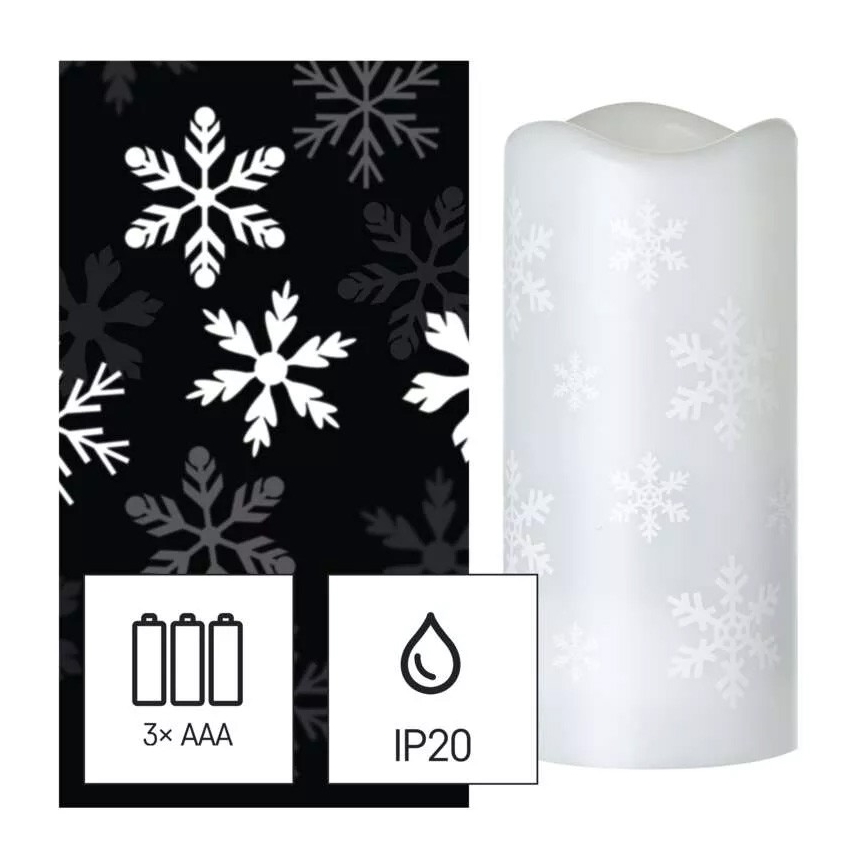 LED Jõuluküünal LED/3xAAA lumehelbed, külm valge