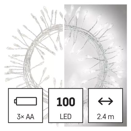 LED Jõuluteemaline valguskett 100xLED/3xAA 2,7 m jahe valge