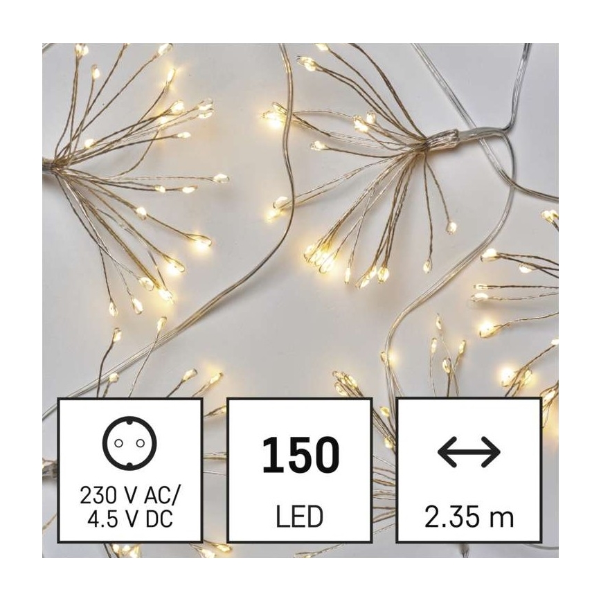 LED Jõuluteemaline valguskett 150xLED/5,35m soe valge