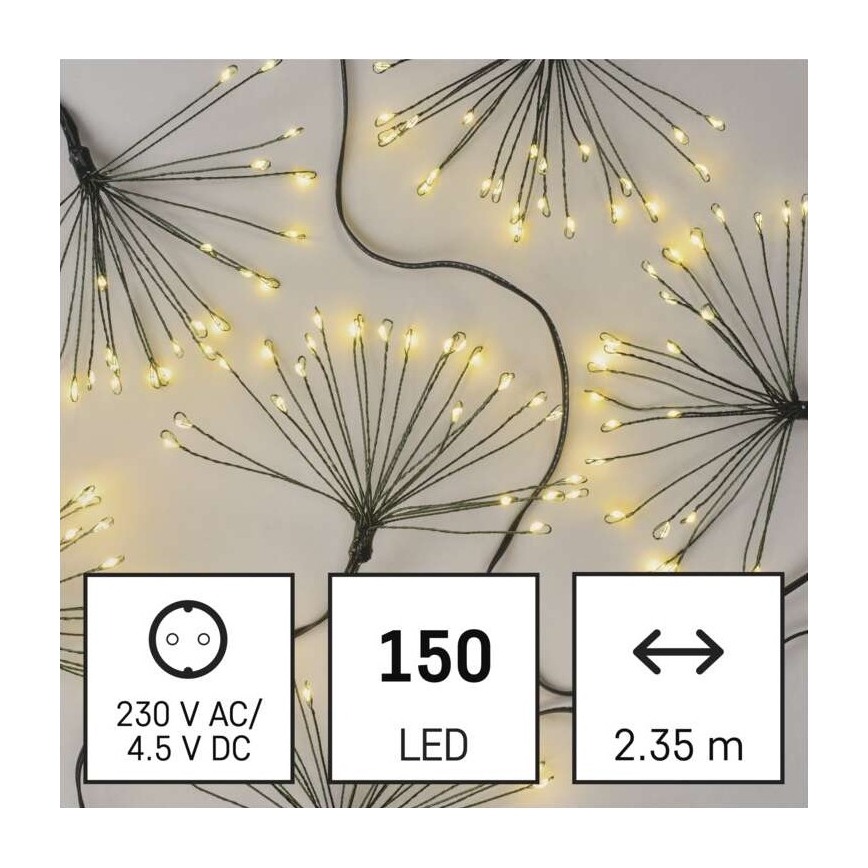 LED Jõuluteemaline valguskett 150xLED/5,35m soe valge