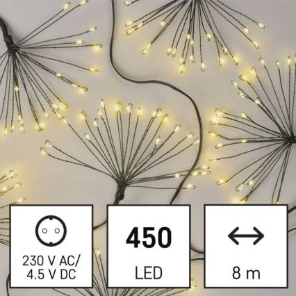 LED Jõuluteemaline valguskett 450xLED/11m soe valge