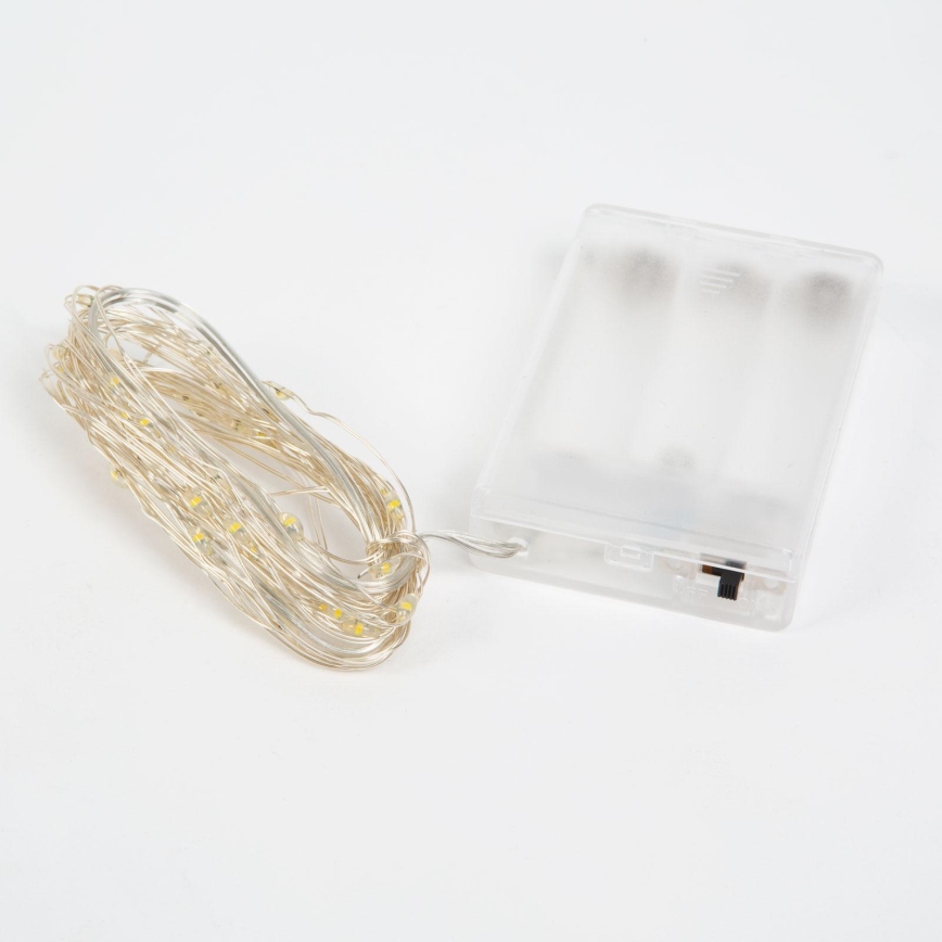 LED Jõuluteemaline valguskett 50xLED/3xAA 5,25m külm valge