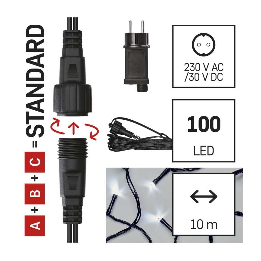 LED Jõuluteemaline väli valguskett 100xLED/15m IP44 külm valge