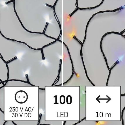 LED Jõuluteemaline väli valguskett 100xLED/8 režiimi 15m IP44 külm valge/mitmevärviline