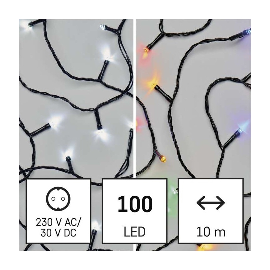 LED Jõuluteemaline väli valguskett 100xLED/8 režiimi 15m IP44 külm valge/mitmevärviline