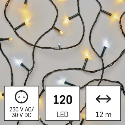 LED Jõuluteemaline väli valguskett 120xLED/2 funktsiooni 17m IP44 soe/külm valge