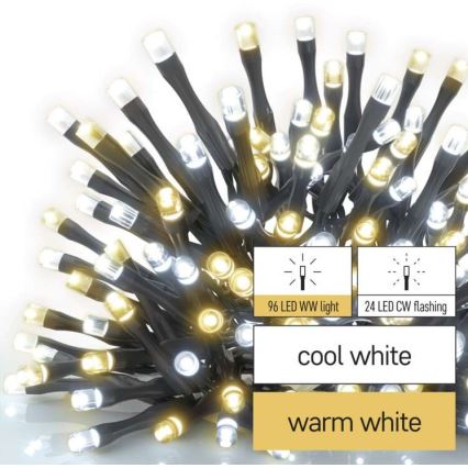 LED Jõuluteemaline väli valguskett 120xLED/2 funktsiooni 17m IP44 soe/külm valge