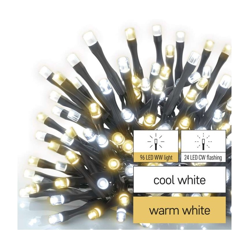 LED Jõuluteemaline väli valguskett 120xLED/2 funktsiooni 17m IP44 soe/külm valge