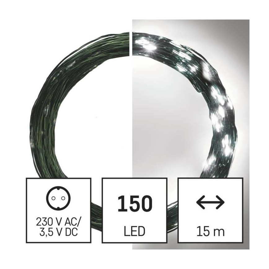 LED Jõuluteemaline väli valguskett 150xLED/20m IP44 külm valge