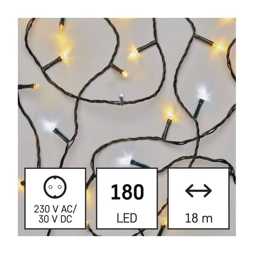 LED Jõuluteemaline väli valguskett 180xLED/2 funktsiooni 23m IP44 soe/külm valge